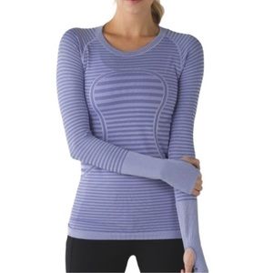 Lululemon Swiftly Tech Long Sleeve Crew Striped Active Heathered Lullaby Blue 4